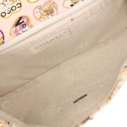 Chanel 2005-2006 Pink Canvas Valentine Single Flap Chain Shoulder Bag