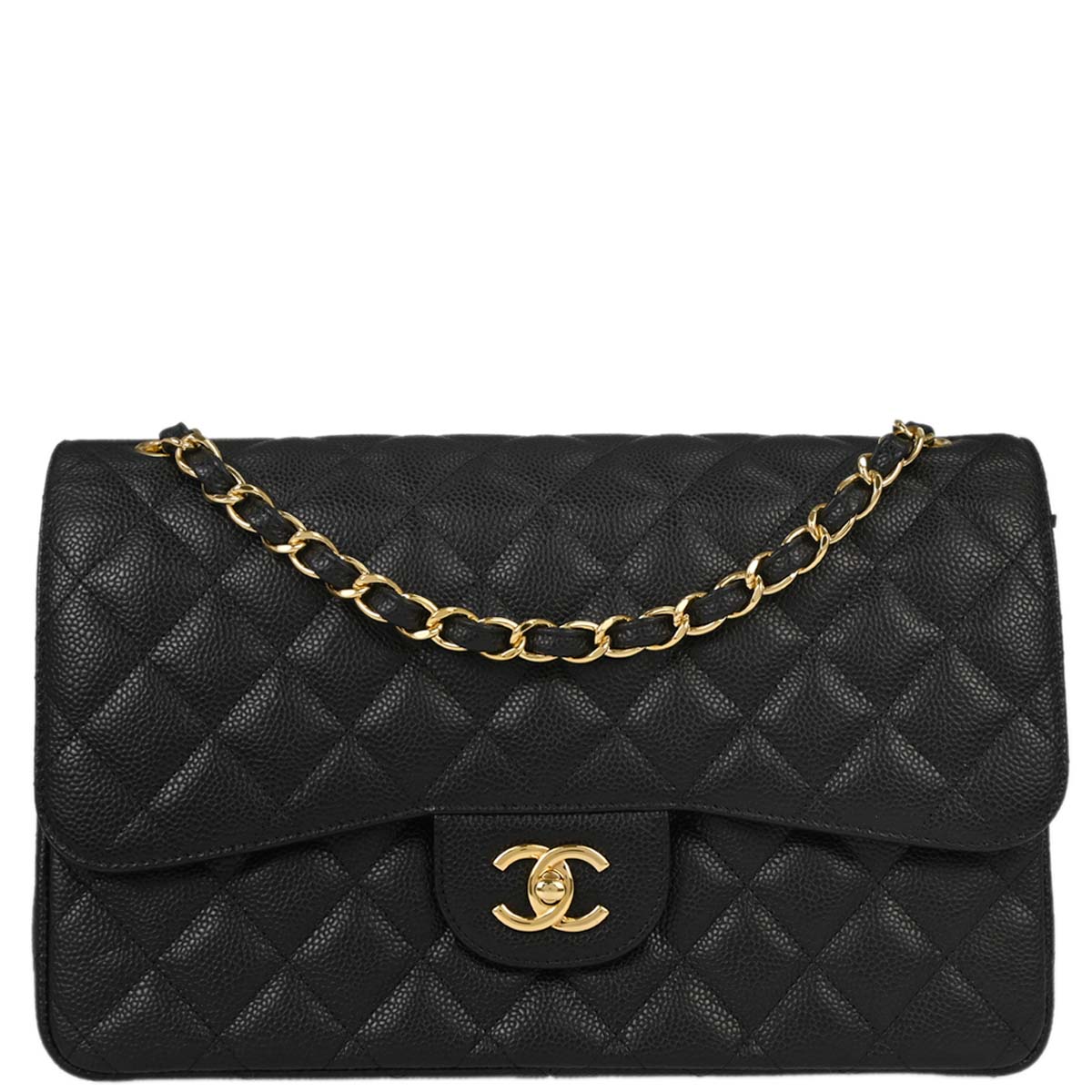 Chanel Black Caviar Skin Jumbo Classic Double Flap Shoulder Bag