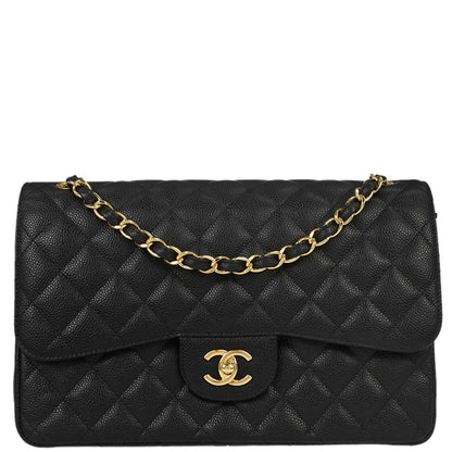 Chanel Black Caviar Skin Jumbo Classic Double Flap Shoulder Bag