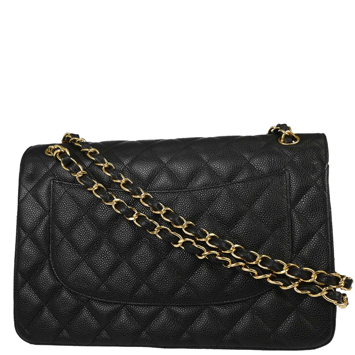 Chanel Black Caviar Skin Jumbo Classic Double Flap Shoulder Bag