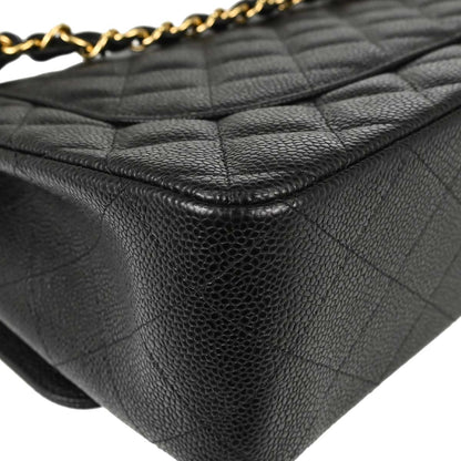Chanel Black Caviar Skin Jumbo Classic Double Flap Shoulder Bag