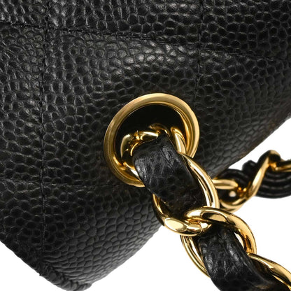Chanel Black Caviar Skin Jumbo Classic Double Flap Shoulder Bag