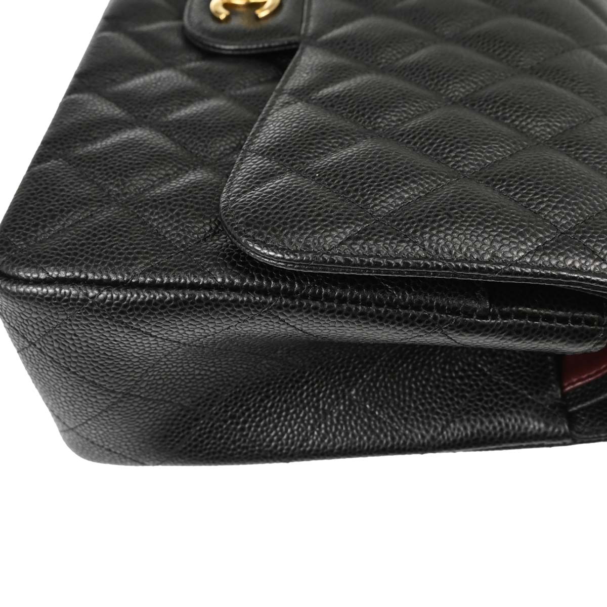 Chanel Black Caviar Skin Jumbo Classic Double Flap Shoulder Bag