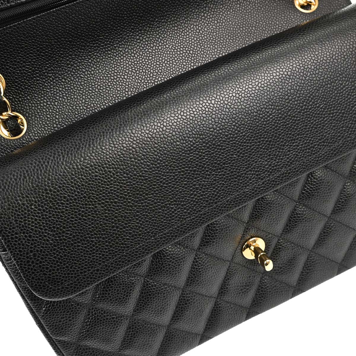 Chanel Black Caviar Skin Jumbo Classic Double Flap Shoulder Bag