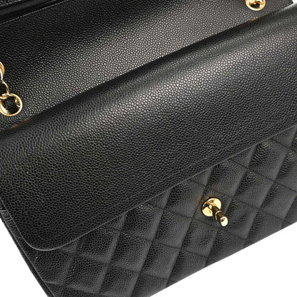 Chanel Black Caviar Skin Jumbo Classic Double Flap Shoulder Bag