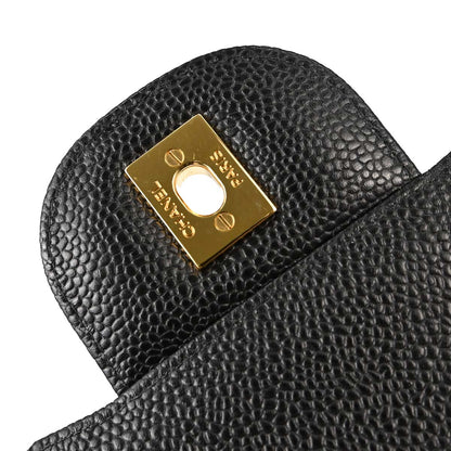 Chanel Black Caviar Skin Jumbo Classic Double Flap Shoulder Bag