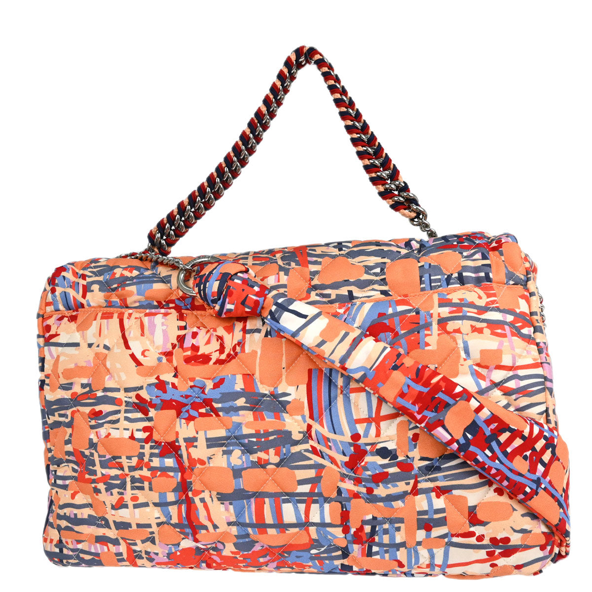 Chanel 2018 Orange Nylon Foulard Flap 2way Shoulder Handbag