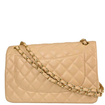 Chanel Beige Caviar Skin Jumbo Classic Double Flap Shoulder Bag