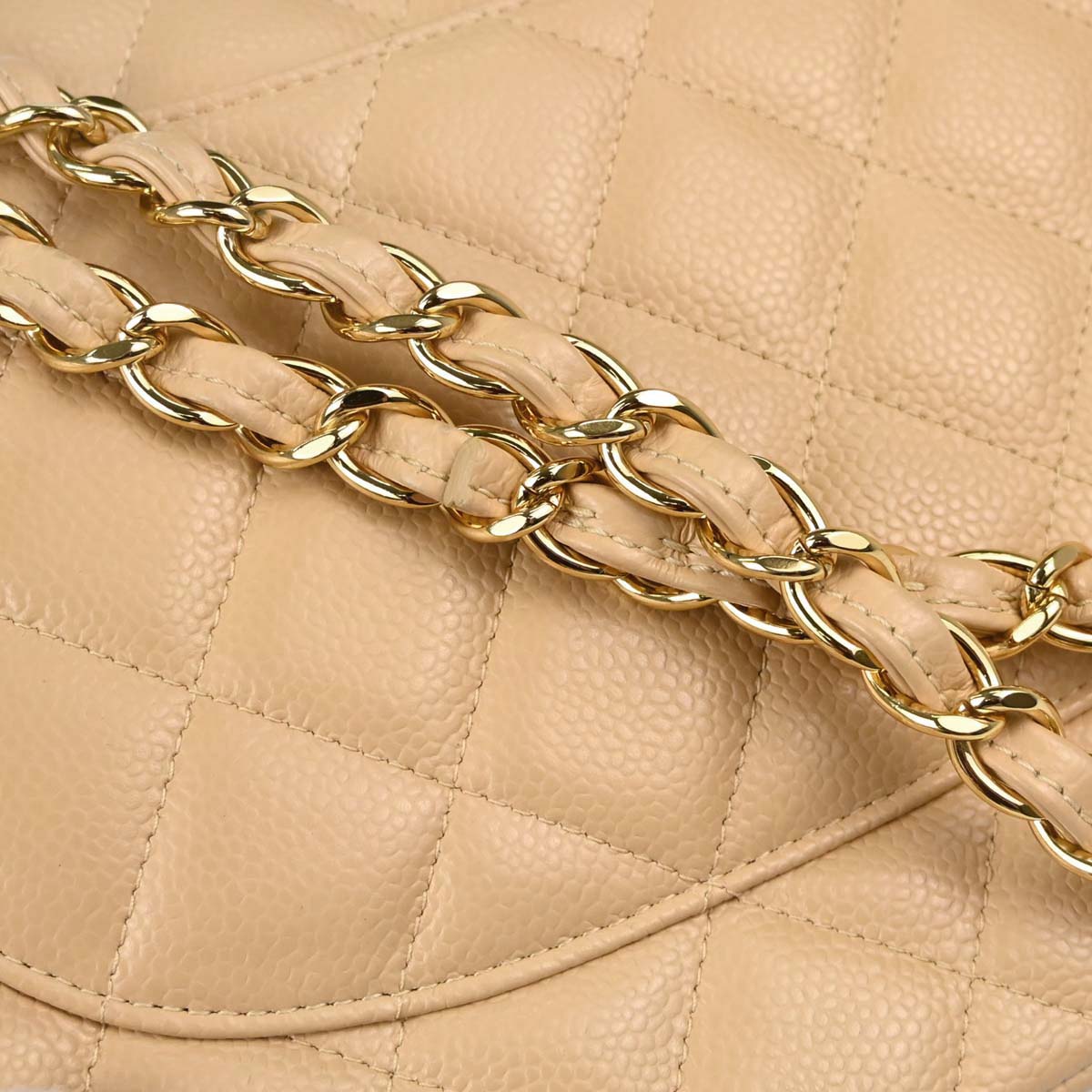 Chanel Beige Caviar Skin Jumbo Classic Double Flap Shoulder Bag