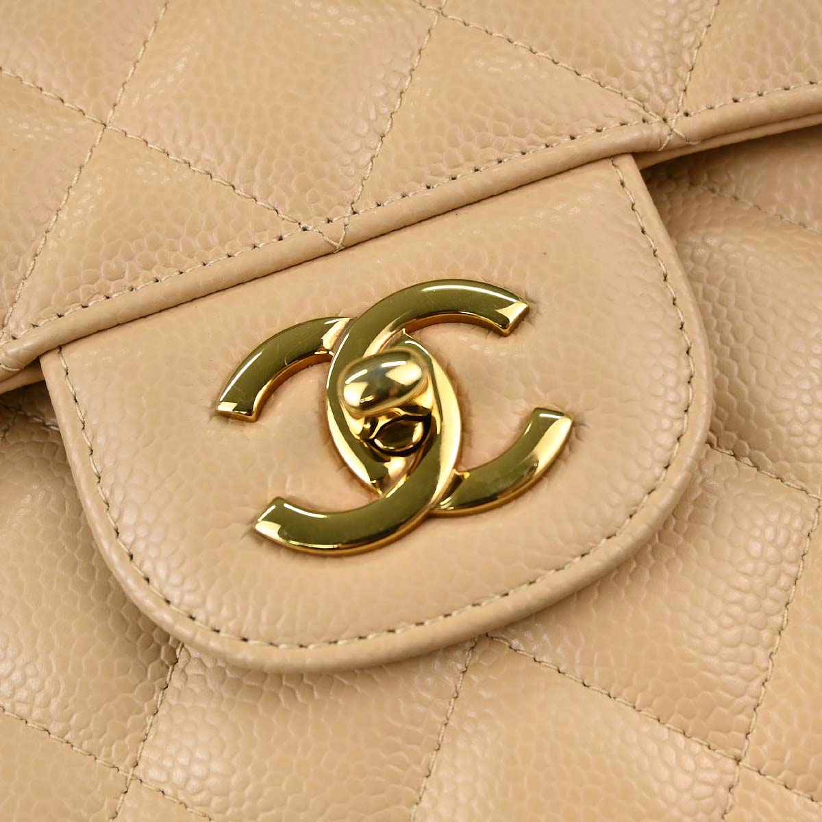 Chanel Beige Caviar Skin Jumbo Classic Double Flap Shoulder Bag