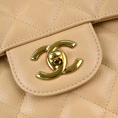 Chanel Beige Caviar Skin Jumbo Classic Double Flap Shoulder Bag