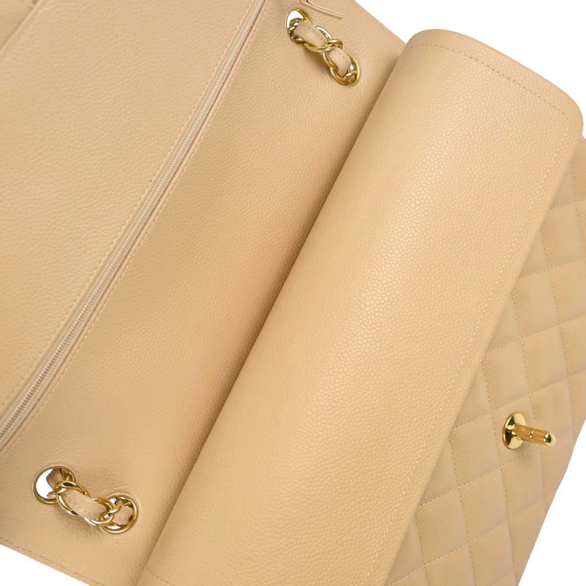 Chanel Beige Caviar Skin Jumbo Classic Double Flap Shoulder Bag