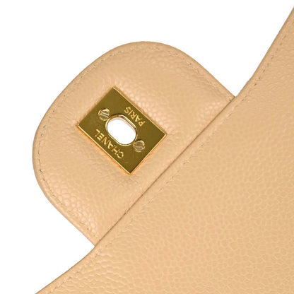 Chanel Beige Caviar Skin Jumbo Classic Double Flap Shoulder Bag