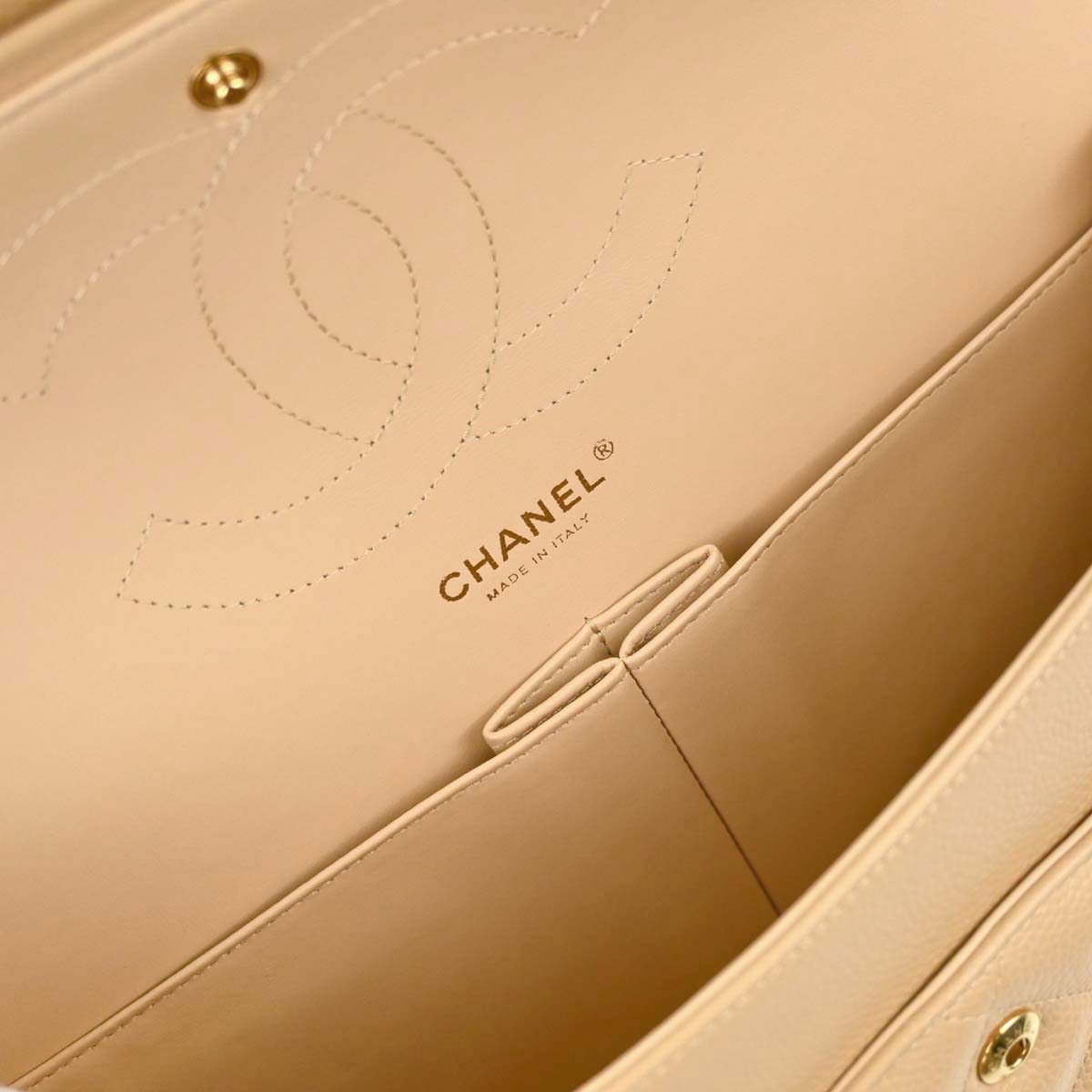 Chanel Beige Caviar Skin Jumbo Classic Double Flap Shoulder Bag