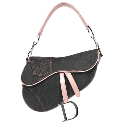 Christian Dior Gray Pink Denim Saddle Handbag