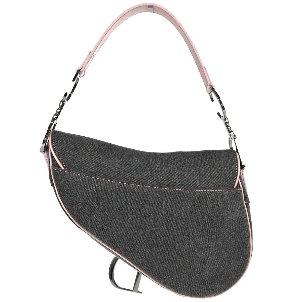 Christian Dior Gray Pink Denim Saddle Handbag