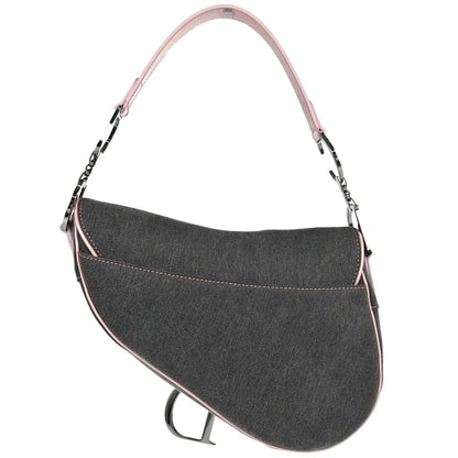 Christian Dior Gray Pink Denim Saddle Handbag