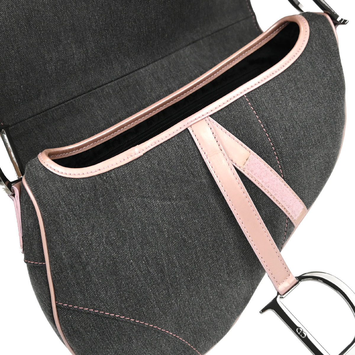 Christian Dior Gray Pink Denim Saddle Handbag