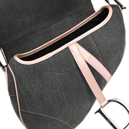 Christian Dior Gray Pink Denim Saddle Handbag