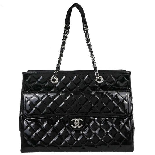 Chanel Black Patent Leather Tote Handbag