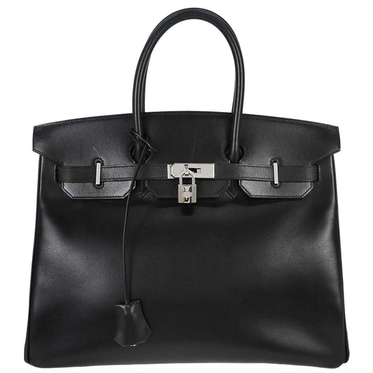 Hermes Black Box Calf Birkin 35 Handbag