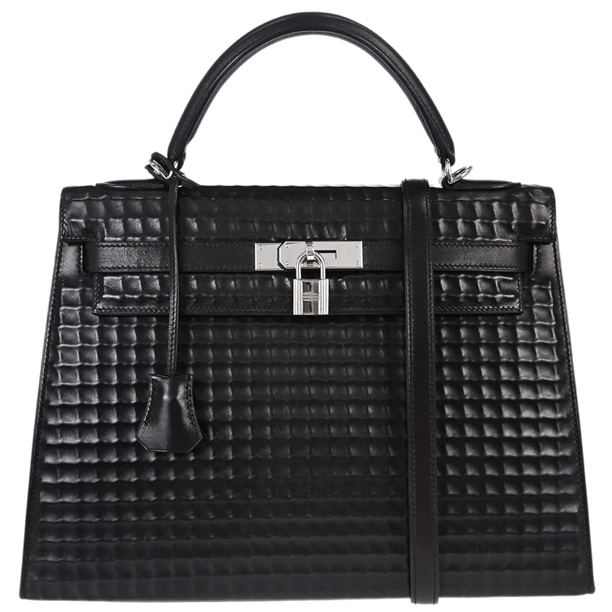 Hermes Black Deutch Waffle Kelly 32 Sellier 2way Shoulder Handbag