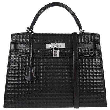 Hermes Black Deutch Waffle Kelly 32 Sellier 2way Shoulder Handbag