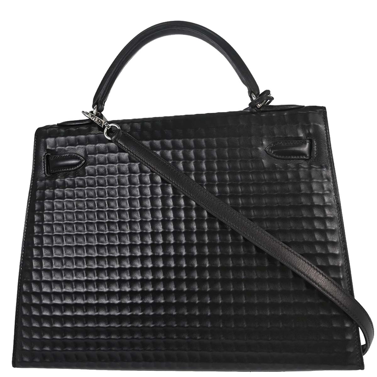 Hermes Black Deutch Waffle Kelly 32 Sellier 2way Shoulder Handbag