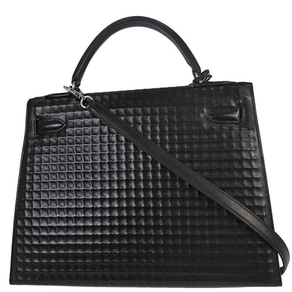 Hermes Black Deutch Waffle Kelly 32 Sellier 2way Shoulder Handbag