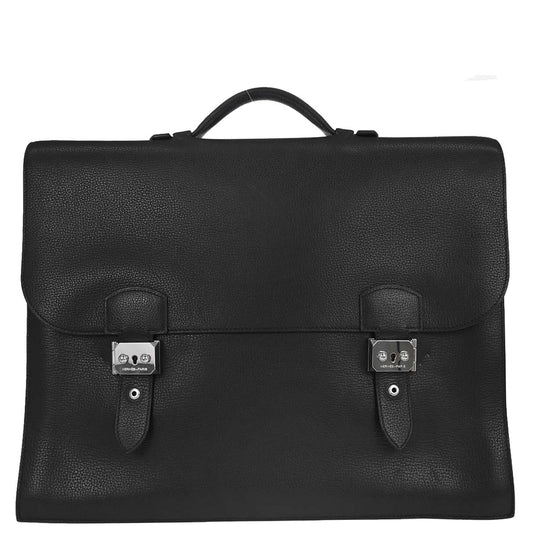 Hermes Black Taurillon Sac a Depeches 41 Business Handbag