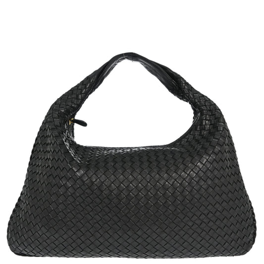 Bottega Veneta Black Lambskin Intrecciato Hobo Handbag