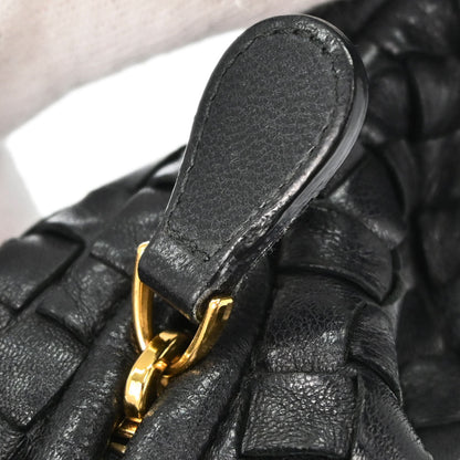 Bottega Veneta Black Lambskin Intrecciato Hobo Handbag