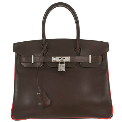 Hermes Chocolat Rouge Vif Box Calf Verso Birkin 30 Handbag