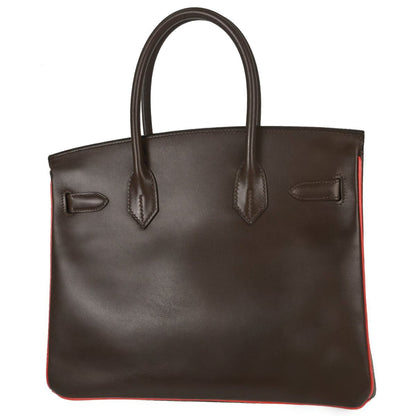 Hermes Chocolat Rouge Vif Box Calf Verso Birkin 30 Handbag