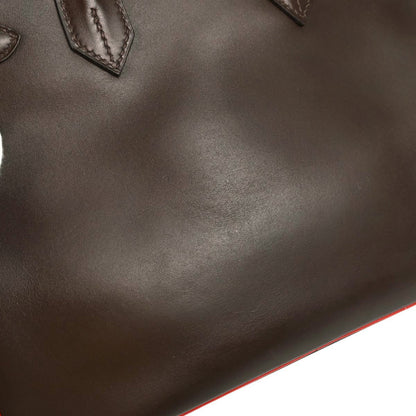 Hermes Chocolat Rouge Vif Box Calf Verso Birkin 30 Handbag
