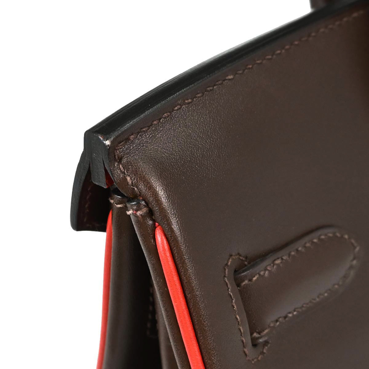 Hermes Chocolat Rouge Vif Box Calf Verso Birkin 30 Handbag