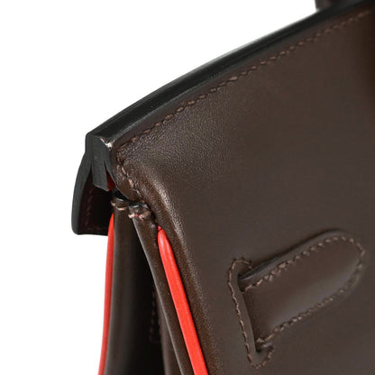 Hermes Chocolat Rouge Vif Box Calf Verso Birkin 30 Handbag
