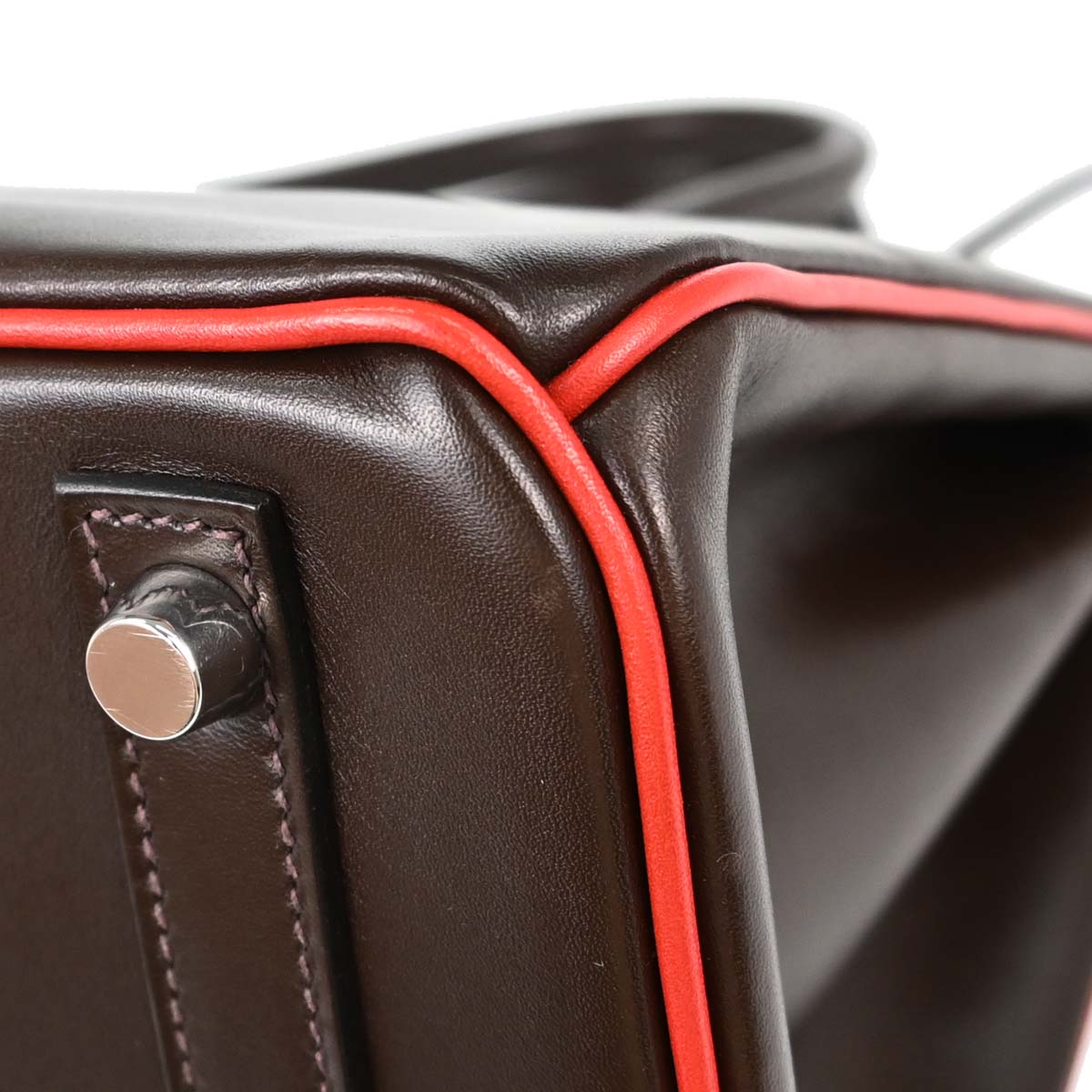 Hermes Chocolat Rouge Vif Box Calf Verso Birkin 30 Handbag