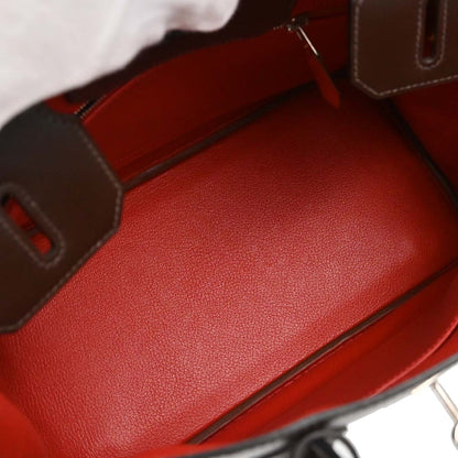 Hermes Chocolat Rouge Vif Box Calf Verso Birkin 30 Handbag