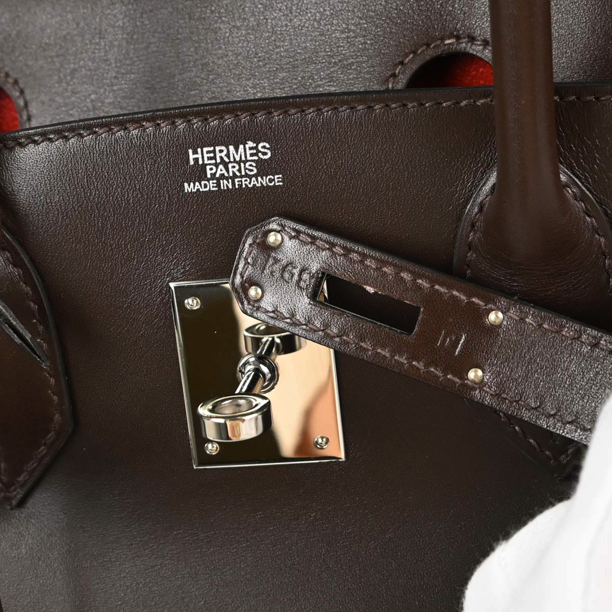 Hermes Chocolat Rouge Vif Box Calf Verso Birkin 30 Handbag