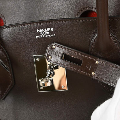 Hermes Chocolat Rouge Vif Box Calf Verso Birkin 30 Handbag