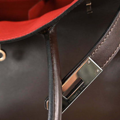 Hermes Chocolat Rouge Vif Box Calf Verso Birkin 30 Handbag
