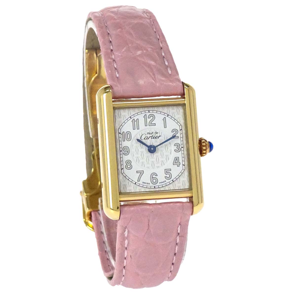 Cartier * Must Tank Ref.2415 22mm Quartz Watch SV925 Crocodile