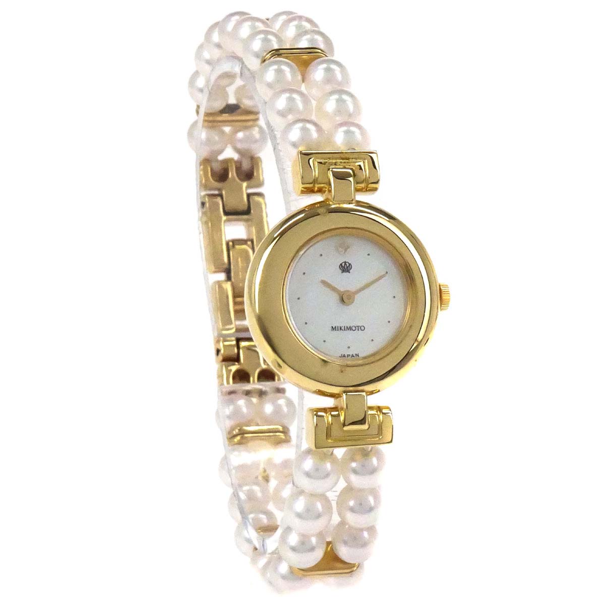 Mikimoto 4N20-0941 Pearl Quartz Watch 18KYG