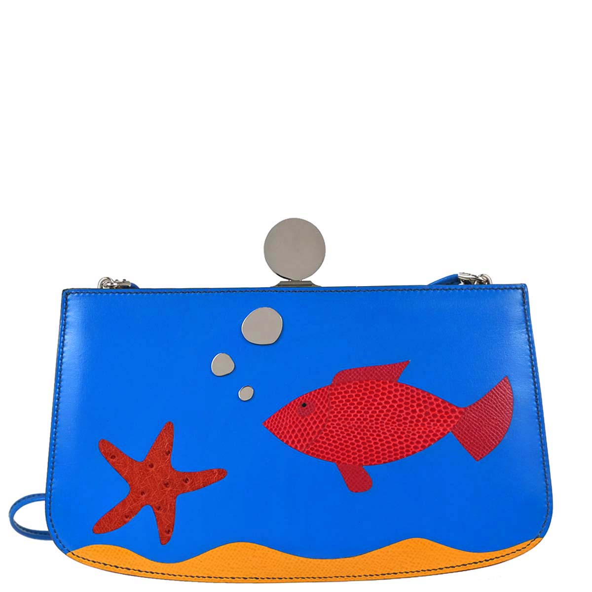Hermes * Blue Box Calf Lizard Ostrich Sac a Malice Shoulder bag