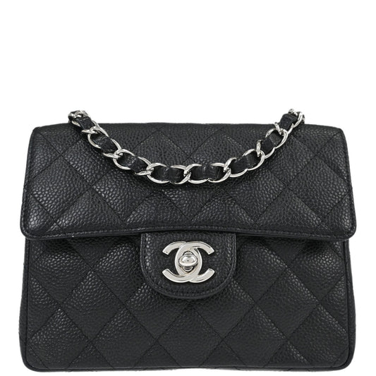 Chanel Black Caviar Skin Mini Classic Square Flap Shoulder Bag 17