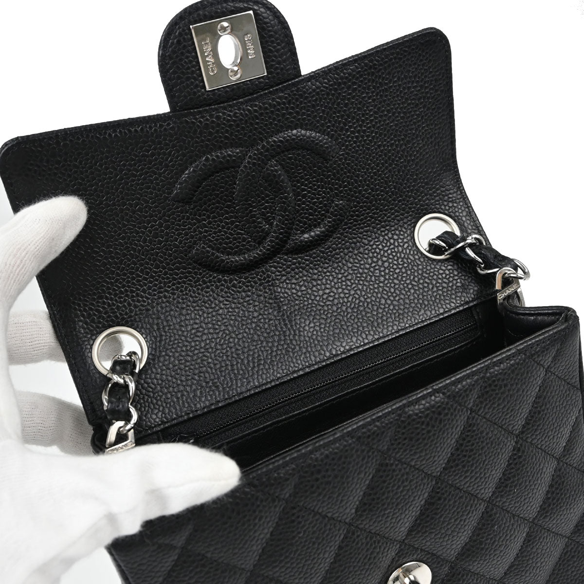 Chanel Black Caviar Skin Mini Classic Square Flap Shoulder Bag 17