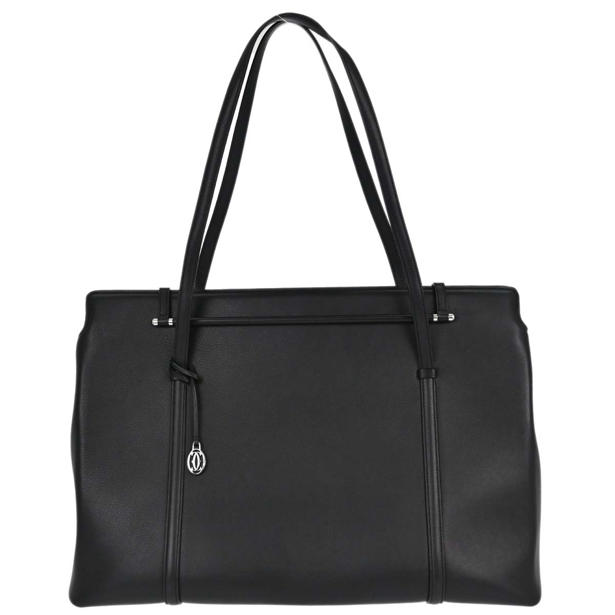 Cartier Black Leather Cabochon Tote Handbag