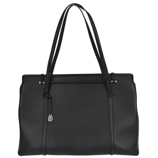 Cartier Black Leather Cabochon Tote Handbag