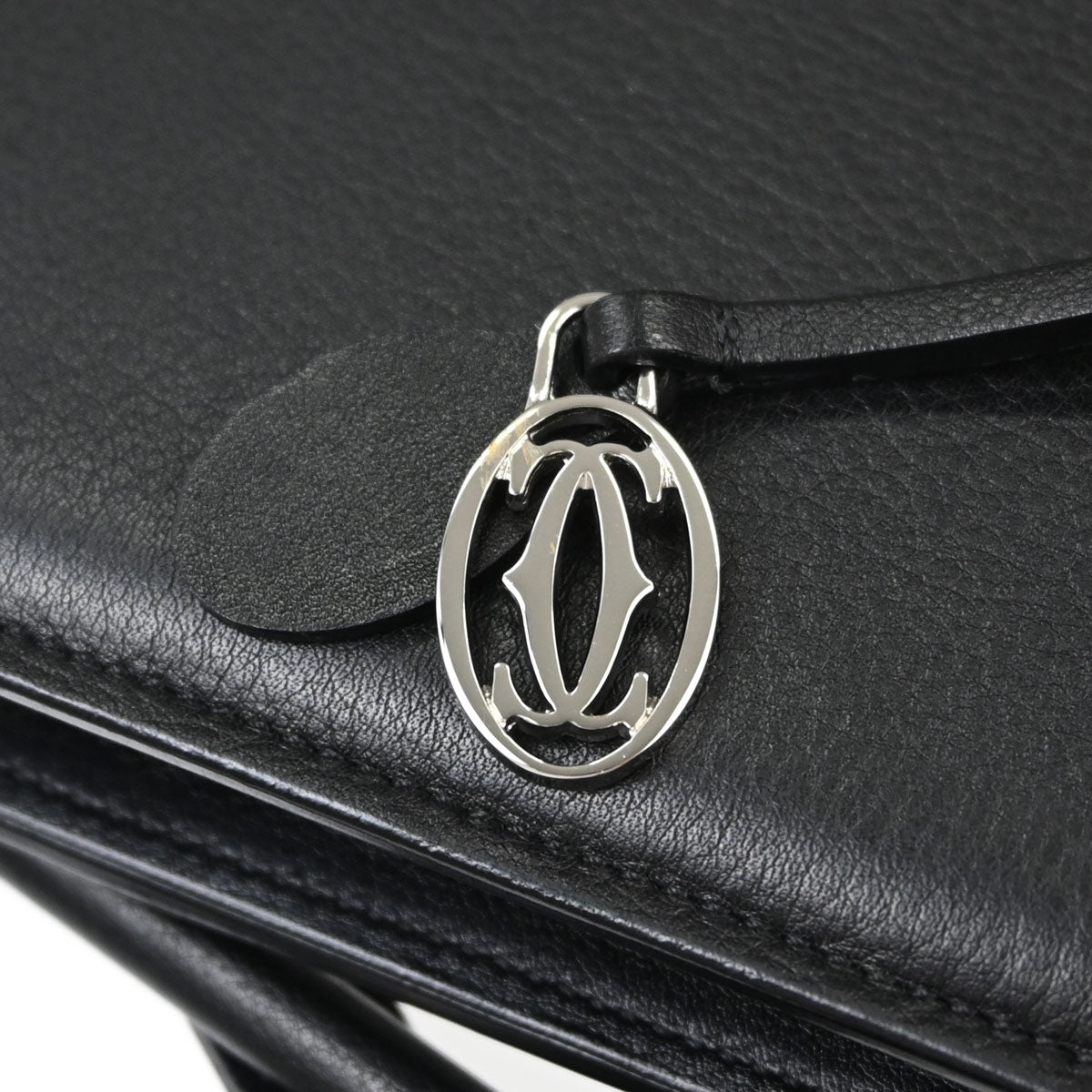 Cartier Black Leather Cabochon Tote Handbag
